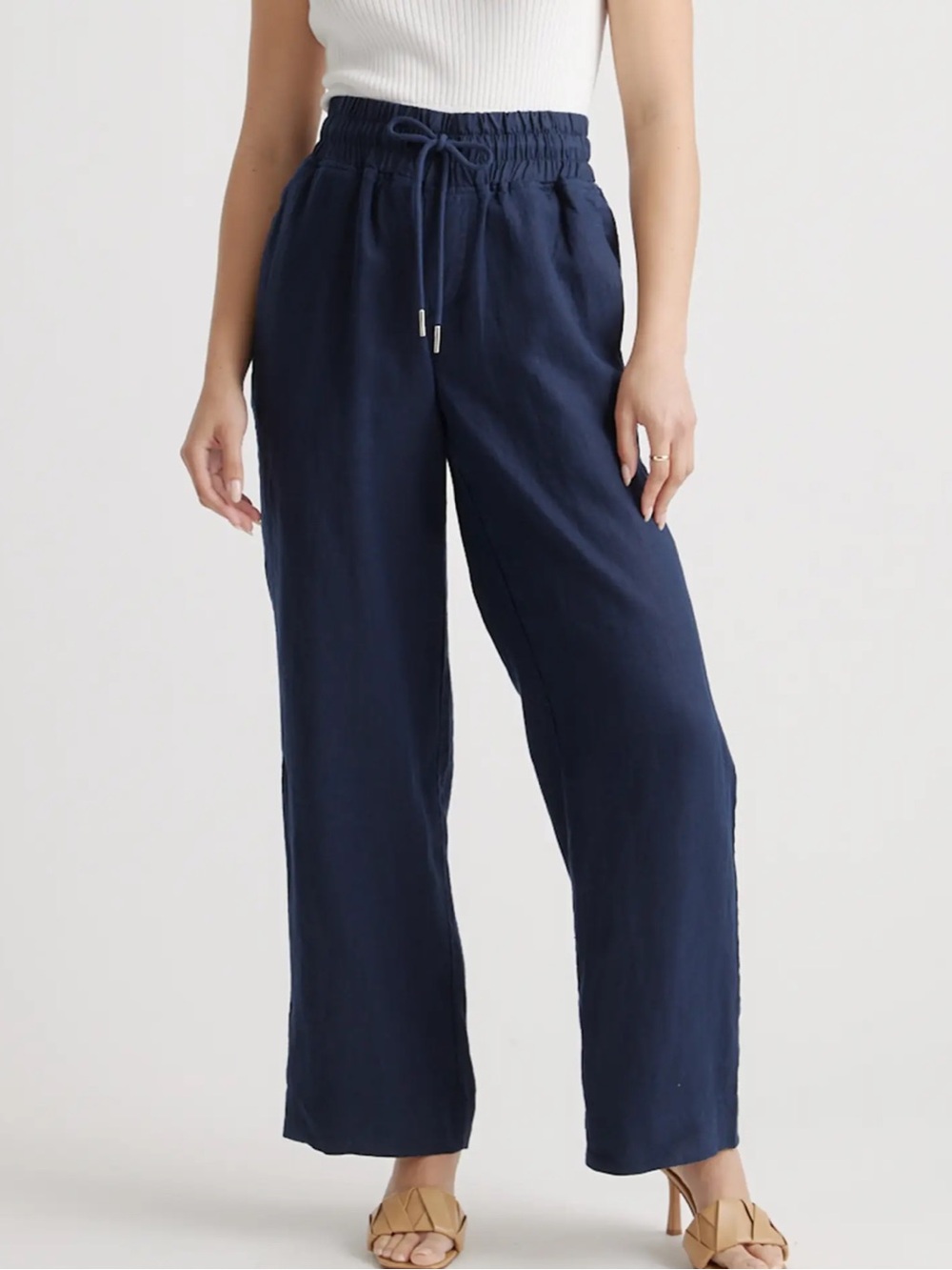 Quince 100% European Linen Wide Leg Pull on Pants Womens XL NWOT Deep Navy